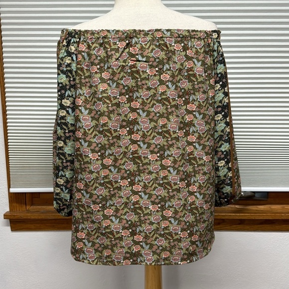 Anthropologie One September Green Pink Floral Print Off The Shoulder Top - Picture 7 of 12